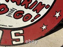 48 Frontier Gas Circular Metal Porcelain Double Sided Sign