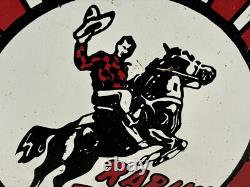 48 Frontier Gas Circular Metal Porcelain Double Sided Sign