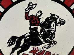 48 Frontier Gas Circular Metal Porcelain Double Sided Sign