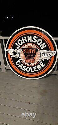 48 JOHNSON GASOLINE Porcelain, Sign, Double-Sided