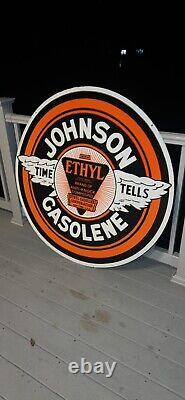 48 JOHNSON GASOLINE Porcelain, Sign, Double-Sided