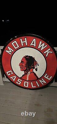 48 inch MOHAWK GASOLINE porcelain sign double Sided
