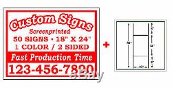 (50)18x24 CUSTOM PRINTED DOUBLE SIDED CORRUGATED PLASTIC YARD SIGNS WIRE STANDS