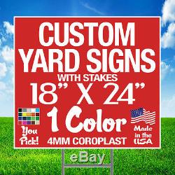 50 18x24 Yard Signs Custom Double Sided + Stakes