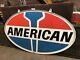 6 Double Sided Porcelain American Gas Station Sign With Original Ring