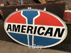 6 DOUBLE SIDED PORCELAIN AMERICAN GAS STATION SIGN With ORIGINAL RING