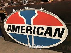 6 DOUBLE SIDED PORCELAIN AMERICAN GAS STATION SIGN With ORIGINAL RING