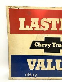70's 80's GM Chevy Trucks Lasting Value Metal Double Sided Dealer Sign Vintage