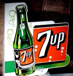 7-UP DOUBLE SIDED WithBRACKET PORCELAIN COLLECTIBLE, RUSTIC, ADVERTISING