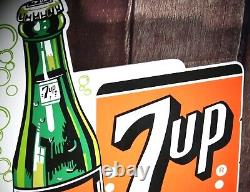 7-UP DOUBLE SIDED WithBRACKET PORCELAIN COLLECTIBLE, RUSTIC, ADVERTISING