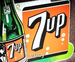 7-UP DOUBLE SIDED WithBRACKET PORCELAIN COLLECTIBLE, RUSTIC, ADVERTISING