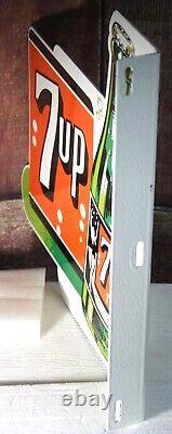 7-UP DOUBLE SIDED WithBRACKET PORCELAIN COLLECTIBLE, RUSTIC, ADVERTISING