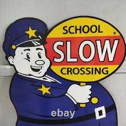 7up SLOW School Crossing Guard Porcelain Enamel Sign 40 x 20 Inches 2 Sided