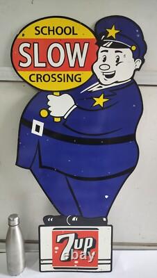 7up SLOW School Crossing Guard Porcelain Enamel Sign 40 x 20 Inches 2 Sided