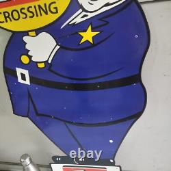 7up SLOW School Crossing Guard Porcelain Enamel Sign 40 x 20 Inches 2 Sided