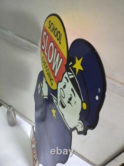 7up SLOW School Crossing Guard Porcelain Enamel Sign 40 x 20 Inches 2 Sided