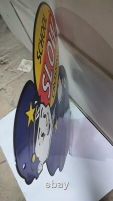 7up SLOW School Crossing Guard Porcelain Enamel Sign 40 x 20 Inches 2 Sided