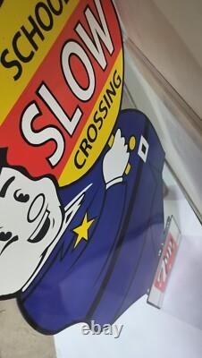 7up SLOW School Crossing Guard Porcelain Enamel Sign 40 x 20 Inches 2 Sided