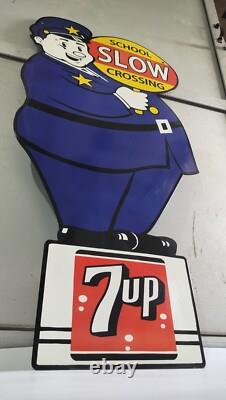 7up SLOW School Crossing Guard Porcelain Enamel Sign 40 x 20 Inches 2 Sided