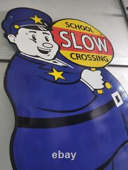 7up SLOW School Crossing Guard Porcelain Enamel Sign 40 x 20 Inches 2 Sided