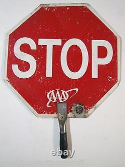 AAA STOP SIGN Old Retired double sided hand held crossing guard police traffic