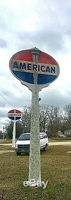AMERICAN STANDARD Oil & Gasoline Vintage Sign Double Sided with Pole LOLLIPOP