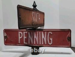 ANTIQUE STREET SIGN 6th ST PENNING ST ORIGINAL DOUBLE SIDED EMBOSSED METAL