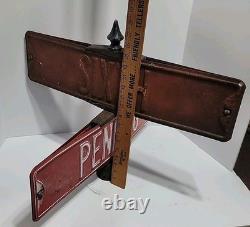 ANTIQUE STREET SIGN 6th ST PENNING ST ORIGINAL DOUBLE SIDED EMBOSSED METAL