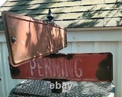 ANTIQUE STREET SIGN 6th ST PENNING ST ORIGINAL DOUBLE SIDED EMBOSSED METAL