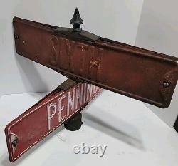 ANTIQUE STREET SIGN 6th ST PENNING ST ORIGINAL DOUBLE SIDED EMBOSSED METAL