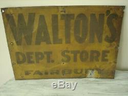 ANTIQUE WALTON'S DEPT. STORE FAIRBURY TIN DOUBLE SIDED 20 X 14 Sign