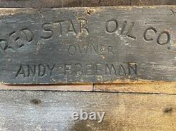 ANTIQUE WOODEN RED STAR OIL CO. SIGN DOUBLE SIDED Service Station Freedom