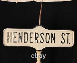 ATQ Vintage Porcelain Enamel Street Sign Double Sided With Wood Post Lighting Rod