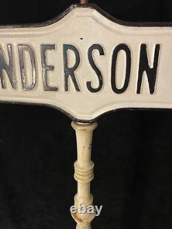 ATQ Vintage Porcelain Enamel Street Sign Double Sided With Wood Post Lighting Rod
