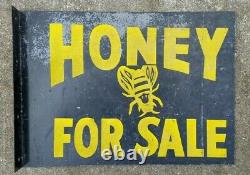 AUTHENTIC ANTIQUE METAL HONEY FOR SALE DOUBLE SIDED FLANGE SIGN FROM FARM 40s