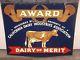 Award Dairy Sign With Cow - Double Sided Porcelain - Rare Farm California