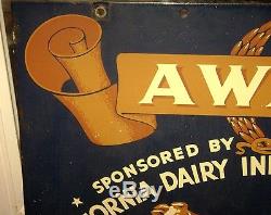 AWARD DAIRY SIGN with Cow - Double Sided Porcelain - Rare farm California