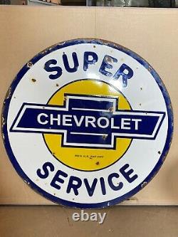 A Vintage Enameled Double Sided Chevrolet Sign, Diameter 30