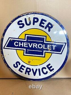 A Vintage Enameled Double Sided Chevrolet Sign, Diameter 30