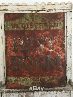 Aafa Early Antique Metal Texaco Restroom Advertising Double Sided Trade Sign