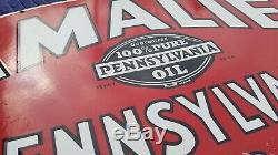 Amalie Pennsylvania Motor Oil Double Sided Porcelain Curb Sign Dated 1932