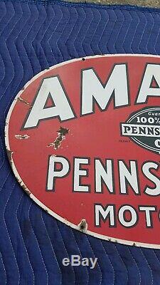 Amalie Pennsylvania Motor Oil Double Sided Porcelain Curb Sign Dated 1932