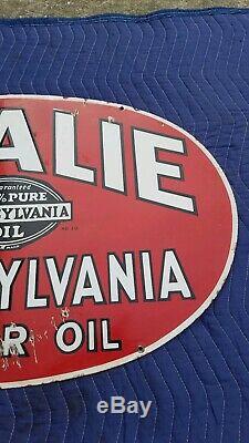 Amalie Pennsylvania Motor Oil Double Sided Porcelain Curb Sign Dated 1932