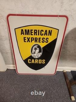 American Express Cards Double Sided Metal Vintage Advertisement Sign 1960s