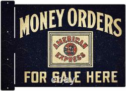 American Express Money Orders 18 Heavy Duty USA Double Sided Flange Metal Sign