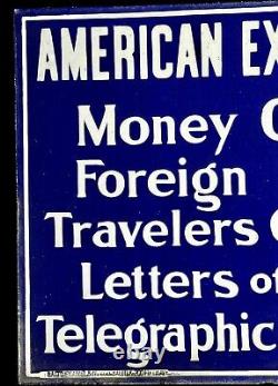 Antique 1914 Enamel Porcelain American Express Double-Sided Colbalt Blue Sign