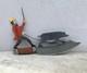 Antique 1920s Butcher Shop Trade Sign Double Sided Painted Metal Man Pig Cleaver