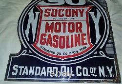 Antique 1931 USA Porcelain Socony Standard Oil Co. Ny Motor Gasoline Flange Sign