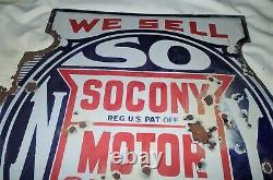 Antique 1931 USA Porcelain Socony Standard Oil Co. Ny Motor Gasoline Flange Sign