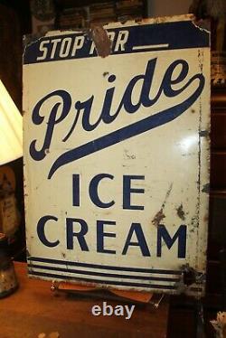 Antique 1940's Perry's PRIDE Ice Cream Porcelain Double Sided Sign Tuscaloosa Al